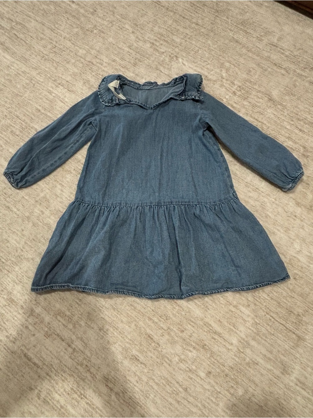 Zara Girls' Denim Dress with Ruffle Collar - Blue